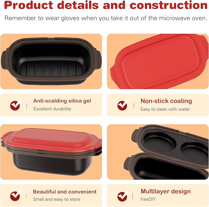 Microwave Egg Cooker & Microwave Grill Pan 3 Pcs with Lid for Grilling, Browning, and Crisping Vegetables, Sandwich, & Meat, Microwave Nonstick Cookware for Quick, Healthy Meals