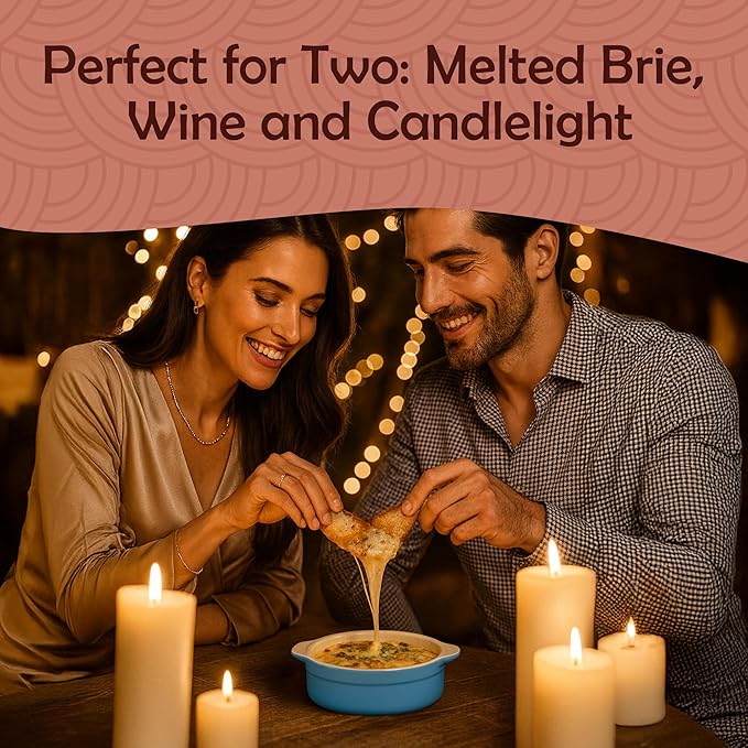 Muldale Brie Baker with Lid and Spreader - Camembert Baker Crock in Blue - Free from Lead Ceramic Baking Dish - 5.5” - Fits Standard Camembert Wheel