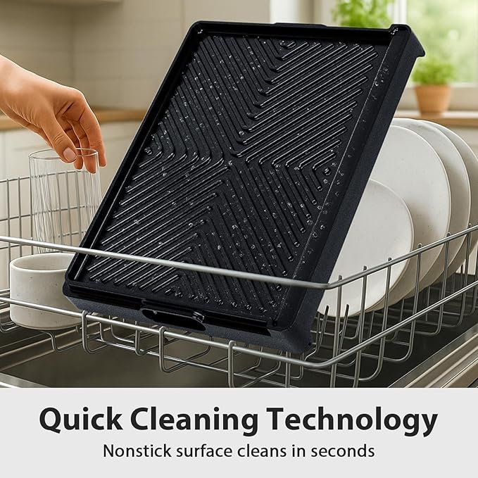 Utheer Nonstick Reversible Aluminum Ceramic Griddle 16.3" x 13", 50% Lighter 2-in-1 Flat & Ribbed Grill Griddle, Warp-Resistant, PFAS-Free,100% Recyclable Stovetop Griddle for Gas,Charcoal,Outdoor BBQ