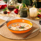 Y YHY Pasta Bowls Set of 6, 30 oz Ceramic Shallow Bowls, Serving Bowls Pasta Plates and Salad Bowls, Microwave & Dishwasher Safe Soup Bowls, Assorted Colors Christmas Day Gift