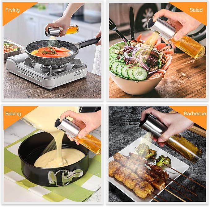 Oil Sprayer for Cooking, 2 Pack Upgraded Olive Oil Spray Bottle Mister Refillable with Scale Air Fryer Accessories for Kitchen, Salad, Baking, BBQ, Frying