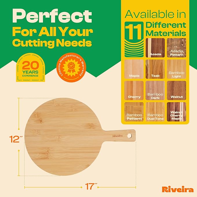 Riveira White Bamboo Wood Cutting Board – Gourmet Bamboo Grandeur: 17 x 12 Wooden Cutting Board – Wooden Cutting Boards For Kitchen Decorative – Innovative Juice Grooves Wooden Chopping Board
