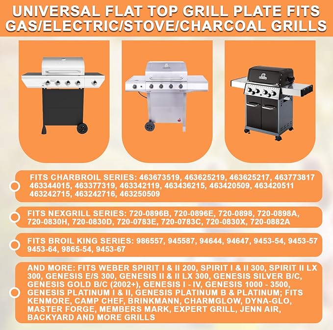 Universal Flat Top Griddle for Gas/Electric/Charcoal Grill/Stove Top BBQ Griddle Inserts, 17" x 13" Skillet for Weber Charbroil Camp Chef Nexgrill Pan Plancha Para Cocinar for Outdoor, Carbon Steel