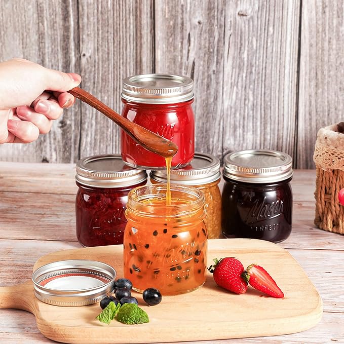 24 Pack 8 oz Mason Jars with Regular Lids - Mini Glass Clear Mason Jars, Small Half Pint Canning Jars with Airtight Lids for Jam, Honey, Baby Foods, Overnight Oats, Party Favors