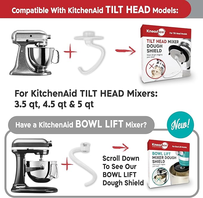 Dough Hook Shield For Kitchen Aid - Prevents Your Dough from Climbing Up and Clogging Up Your Mixer – Mess Free Mixer Accessory Compatible With Most KitchenAid C Shape Dough Hooks (White)