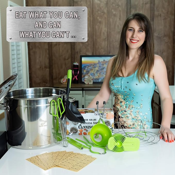 Supa Ant 24 Qt. Stainless Steel Water Bath Canning Pot with Canning Supplies Starter Kit - Canning Rack,Food Grade Canning Ladle, Measuring Cups,Funnel,Tongs,Jar Lifter & Wrench,Lid Lifter, 90x Labels