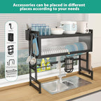 bukfen Dish Drying Rack, Over The Sink Dish Drainer Drying Rack 2 Tier Dish Rack with Cover for Kitchen (Black, Large 37.40 Length)