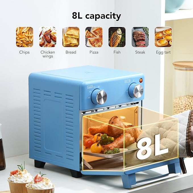 5-in-1 Air Fryer Toaster Oven Combo, 8.5 QT Air Fryer Convection Toaster with Fast Preheat, Air Fry, Bake, Grill, Broil, Heat, Blue