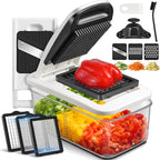 Sopito Vegetable Chopper Heavy-Duty Mandoline Slicer for Kitchen - Multifunctional Onion Potato Food Veggie Fruit Slicer and Cutter with 6 Blades & Container for Onion, Veggies, and Food Preparation