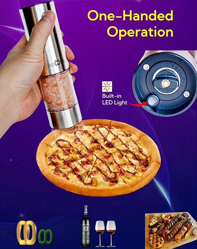 Electric Salt and Pepper Grinder Set with USB Charging Base, Upgraded 95ml Larger Capacity, Adjustable Coarseness,Stainless Steel Automatic Pepper Mill with One-Hand Operation, 2 Pack (Silver+Silver)