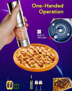 Electric Salt and Pepper Grinder Set with USB Charging Base, Upgraded 95ml Larger Capacity, Adjustable Coarseness,Stainless Steel Automatic Pepper Mill with One-Hand Operation, 2 Pack (Silver+Silver)