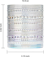 Hobnail Beaded Lowball Drinking Tumbler Glasses | Set of 6 | Clear, Vintage Bubble Design Whiskey Glassware, Old-Fashioned, Embossed Design, Water, Wine, Cocktail Embossed Heavy Glass, Rocks Glass