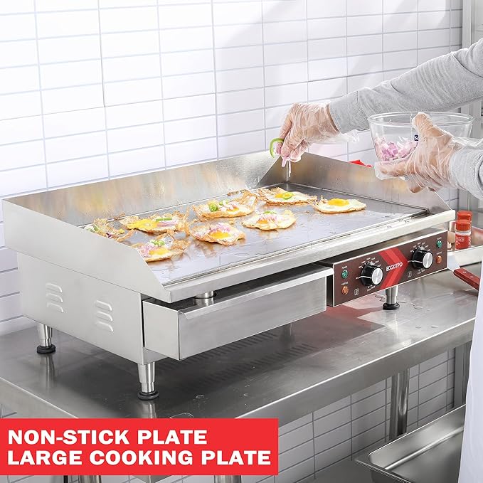 Commercial Electric Griddle 29 Inch Large Countertop Griddle Non-Stick Flat Top Grill Stainless Steel Teppanyaki Griddle with Adjustable Temperature 90℉-575℉ for Restaurant Use 240V 3500W