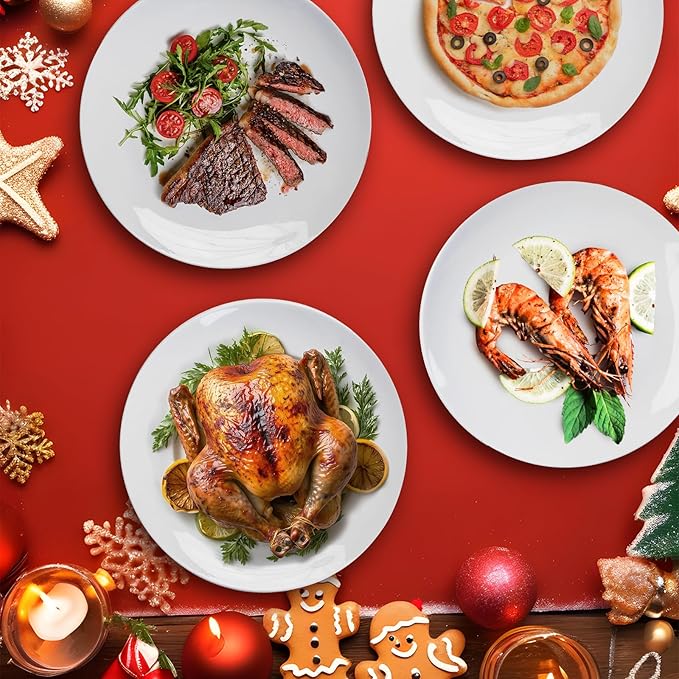 White Ceramic Dinner Plates Set of 8, 10 inch, Salad Plates, Pizza Plates, Dinnerware Sets, Microwave & Dishwasher Safe