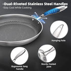 COOKING KING 10-Inch Stainless Steel Pan, Hybrid Nonstick Frying Pan, Skillet, 3-Ply Clad Cookware, Even Heat Distribution, Dishwasher & Oven Safe, with Stay-Cool Handle, Induction Compatible