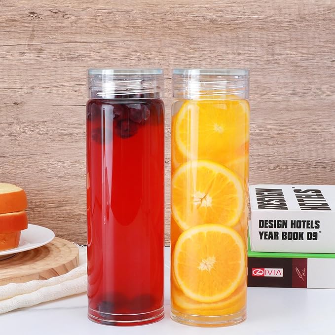 16oz Glass Bottles with Lids,Glass Bottles with lids,glass water bottles.Suitable for beverage storage, juicing, drinking water, tea, leak-proof, reusable, borosilicate 6pack