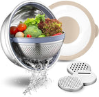 P&P CHEF 4-In-1 Stainless Steel Colander with Bowl Set, Rotatable Strainers for Kitchen, Fruit Cleaner, Washing Fruit & Draining Pasta, Mixing Bowl and Lid with Grater for Salad, Khaki