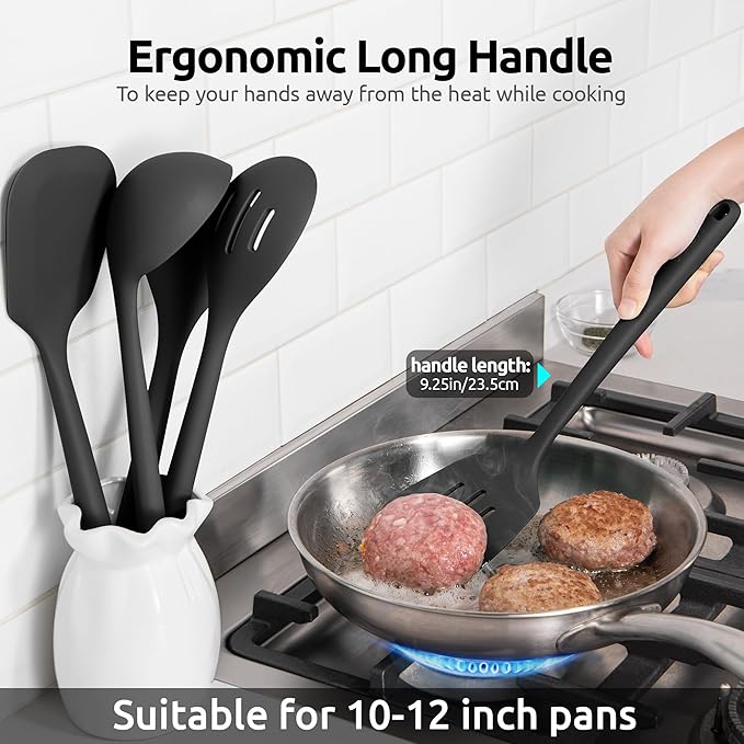 Silicone Kitchen Cooking Utensil Set: U-Taste High Heat Resistant 13.6in Long Kitchen Gadgets, BPA Free Non Stick Rubber Cook Accessories For Stir Frying, Serving, Basting, Mixing (5 Pieces, Black)