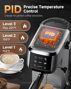 AMZCHEF Espresso Machine 20 Bar – Professional Coffee Maker with Milk Frother, Adjustable Temperature & Pressure, Compact Stainless Steel Espresso Maker for Cappuccino, Latte, Mocha, 44oz Water Tank