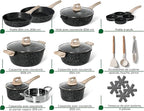JUST PERFECTO Kitchen Pots and Pans Set with Lids Non Stick - Induction Pots Set - Pots & Pans Set without PTFE and PFOA - Cookware Pot Set Induction 21 Pcs (black)