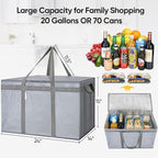 BALEINE 2Pk Insulated Reusable Grocery Bags, Collapsible Cooler Bag for Groceries, Heavy Duty Large Insulated Bag (24''x14''x15'', Urban Gray)