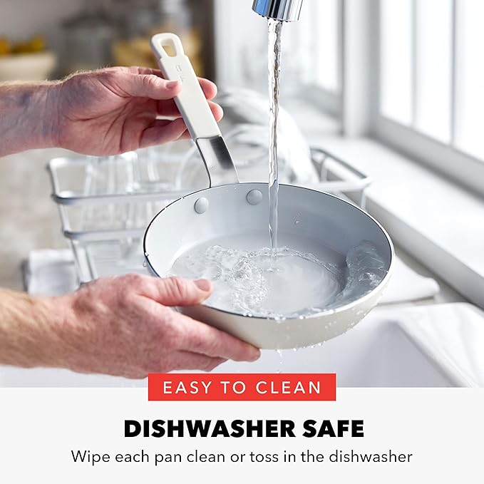 GreenPan x Bobby Flay 13 Piece Nonstick Cookware Pots and Pans Set, PFAS-Free Diamond Ceramic, Induction Suitable, Easy Clean Dishwasher & Oven Safe, Stay-Cool Silicone Handles, Glass Lids, Cream