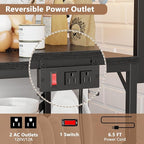 Furologee Kitchen Bakers Rack with Power Outlet, Microwave Oven Stand with Storage 4 Tiers, Coffee Bar Table with 6 S Hooks, Kitchen Storage Shelf Rack for Spices, Pots,Black