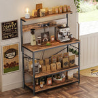 SUPERJARE Bakers Rack with Power Outlets, Microwave Stand, 39.4 X 14.3 Inch Larger Desktop, Kitchen Storage Rack with Adjustable Middle Shelf, 6 S-Shaped Hooks, Coffee Bar Stand, Rustic Brown
