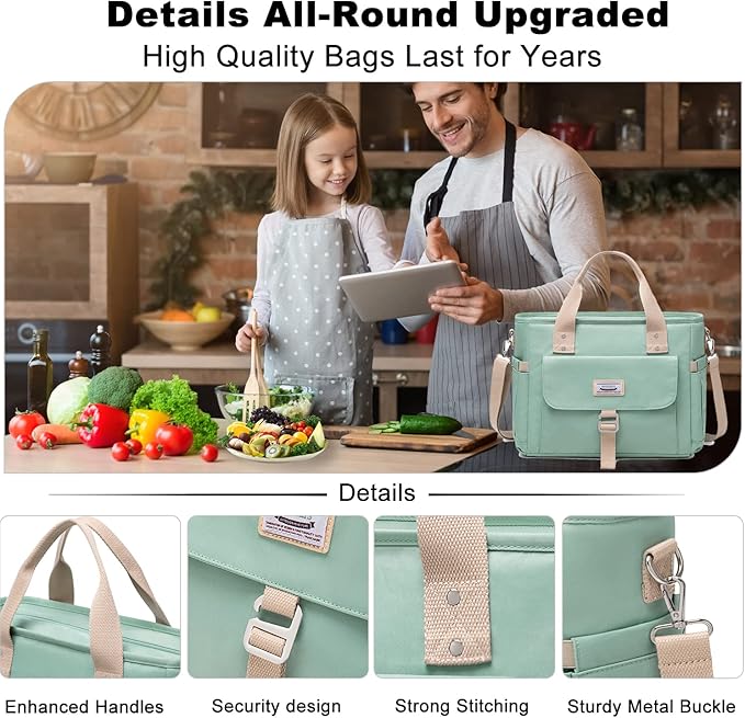 Weitars Insulated Lunch Bag for Men Women,Leak Proof Lunch Box for Work,Large Lunch Tote Bag With Removable Shoulder Strap with Side Pockets,Reusable Lunch Cooler Bag For Picnic Hiking