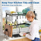 Over The Sink Dish Drying Rack,Expandable 2-Tier Stainless Steel Over The Sink Dish Rack with Utensil Holder Dish Drainers for Kitchen Counter