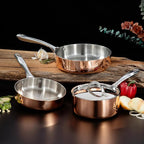 BergHOFF Copper Tri-Ply Cookware Set, Non-reactive 18/10 Stainless Steel, Fast, Evenly Heat, Gold Coated (4Pc-Polished)