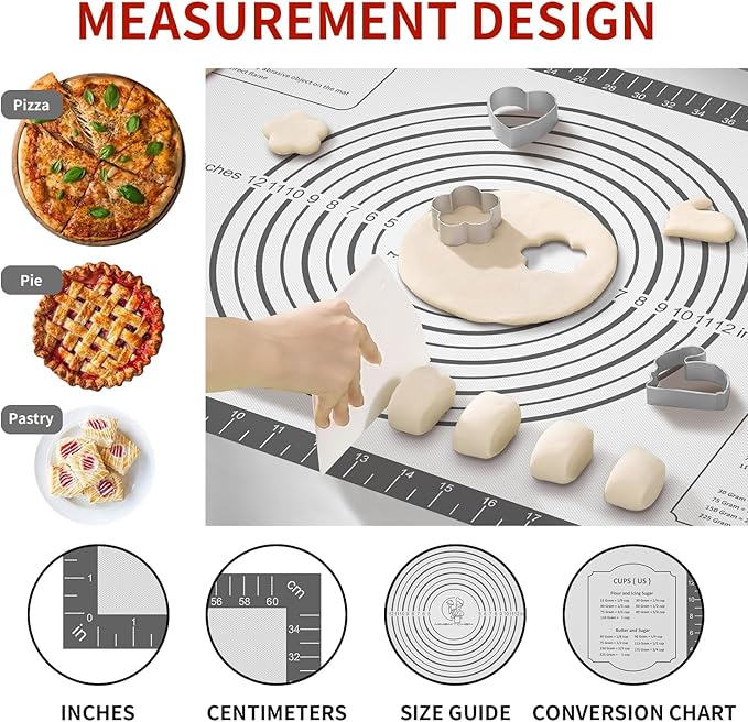 Silicone Baking Mat Non Stick Pastrty Mat for Dough Rolling Mat for Making Cookies, Macarons,Bread,Cake and Candy Reusable Kitchen Counter Mat Fondant Mat Oven Mat Placemat Baking Supplies Tools