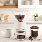 Bodum Bistro Electric Conical Burr Coffee Grinder, Preset Timer, 12 Grind Settings, White