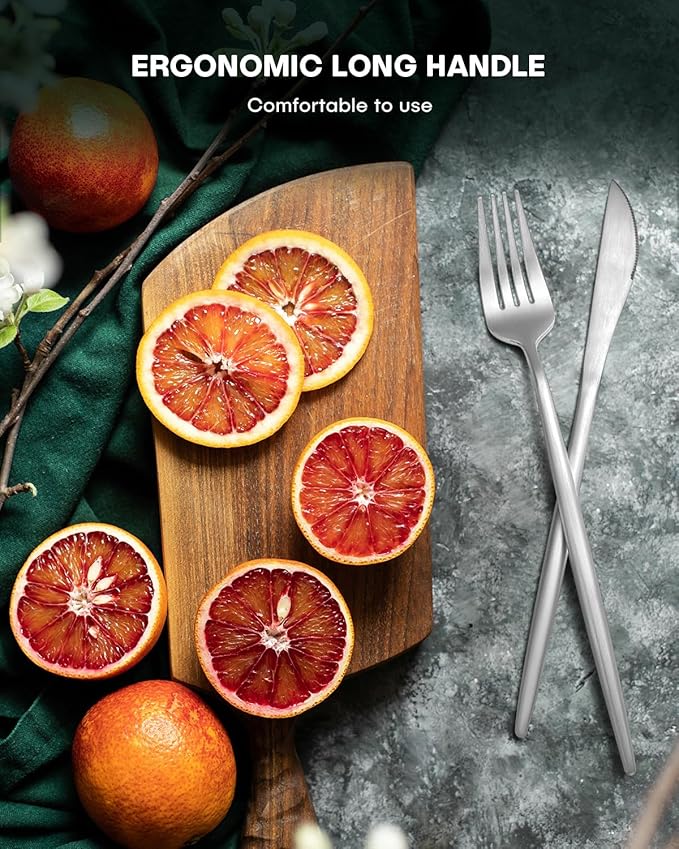 EUIRIO 60-Piece Matte Silverware Set for 12, Stainless Steel Flatware Set, Modern Brushed Thick Cutlery Set with Spoons Forks and Knives, Utensil Sets for Home Kitchen Hotel, Dishwasher Safe