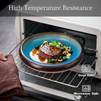 Ceramic Dinner Plates Set of 4, 8 Inch Large Porcelain Pasta and Salad Plates, Stoneware Plate Set for 4, Handmade Round Dishes for Home Decor, Microwave,Oven,and Dishwasher Safe, Blue