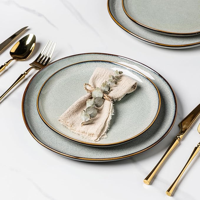 AmorArc Ceramic Dinner Plates Set of 6, 10.5 Inch Handmade Reactive Glaze Stoneware Plates, Rustic Shape Dinnerware Dish Set for Kitchen, Microwave & Dishwasher Safe, Scratch Resistant