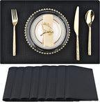 Black Cloth Placemats Set of 8 - Double Thickened Easy to Clean Linen Style Fabric Placemats - Machine Washable Placemats - Heat Resistant Non-Slip Table Mats (Black, 8)