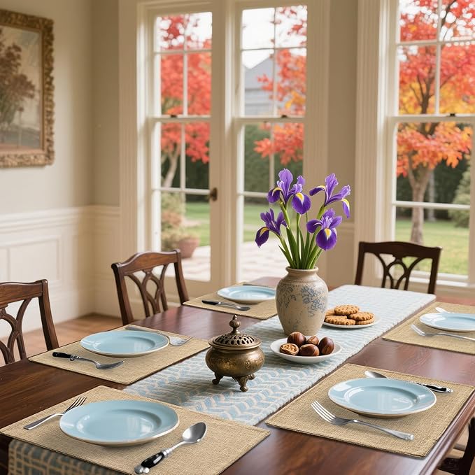 Homaxy Cloths Placemats for Dining Table Set of 4, Heat Resistant Washable Cotton Linen Blend Table Mats, Easy to Clean Place Mats for Indoor Outdoor Party Kitchen Decoration, 13" x 19", Flaxen