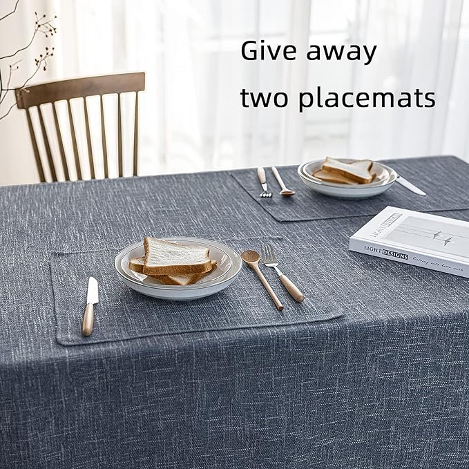Waterproof Cotton Linen Tablecloths Rectangle Dining Table Cloth, Wipe Clean Indoor & Outdoor Table Cover for Buffet Party, Holiday Dinners and Banquets, Wrinkle Resistant（54"x102"） Navy