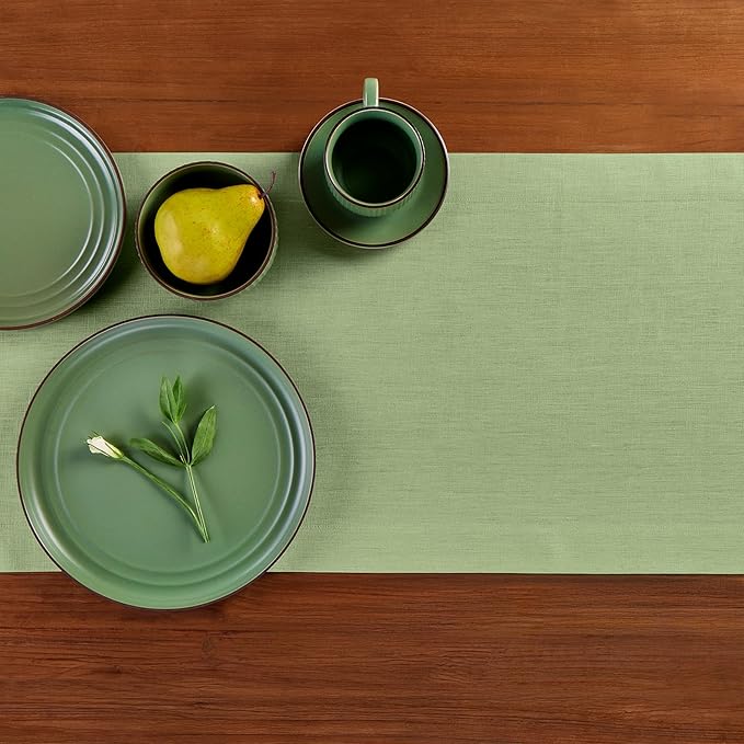 Solino Home Linen Table Runner 90 Inches Long - 100% Pure Linen Laurel Green Dining Table Runner 14 x 90 Inch for Summer, Fall, Autumn - Fete