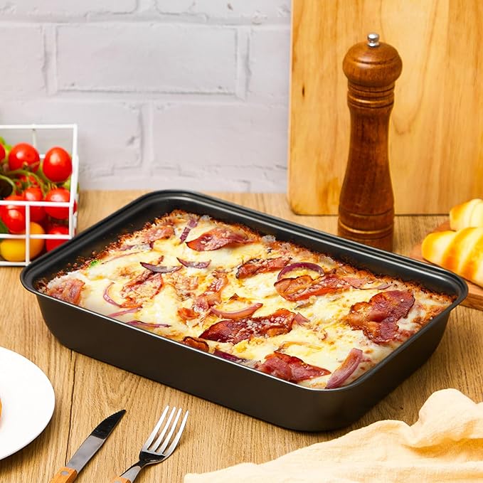 Detroit Style Pizza Pan 13.4 x 9.5 x 2.2 Inch Hard Rectangular Deep Pizza Pans Non Stick Sicilian Style Pan Dish Pre Seasoned Bakeware Kitchenware