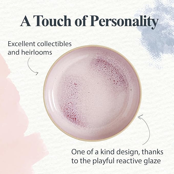Portmeirion Minerals 8.7-Inch Low Serving Bowl, Rose Quartz - Stoneware from Recycled Clay, Handmade in Portugal, Reactive Glaze for a Unique Look, Microwave & Dishwasher Safe - Decorative Modern Bowl