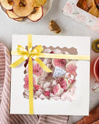 qiqee White 6x6x5 Cake Box, 4 Sets White Cake Box with Window ＆ 4 Sets 6" White Cake Round Boards, 6inch Cake Containers