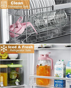 64oz Glass Mason Jar Pitcher with Lid and Spout, 2 Quart Airtight Glass Water Jug, Leakproof Wide Mouth Mason Jar Pitcher for Iced Sun Tea, Milk Storage, Cold Brew Coffee, Juice, Pink