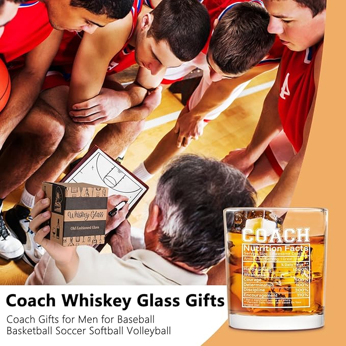 Futtumy Coach Nutrition Facts Whiskey Glass, Coach Gifts for Men, Basketball Coach Gifts, Baseball Coaches Gift, Best Coaches Gift for Soccer Softball Volleyball for Graduation Competition Christmas
