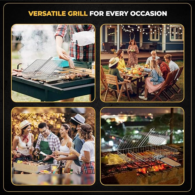 Fish Grill Baskets for Outdoor Grill Vegetables, Fish Grilling rack for Grill, BBQ Grilling Basket, Stainless steel Grill Basket for Veggies, shrimp