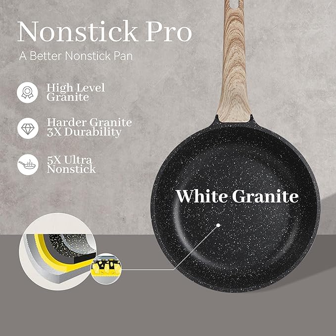 23-Piece Nonstick Pots and Pans Set – Granite Cookware Set, PFOA-Free – Includes Frying Pans, Saucepans, Griddle, Egg Pan – Induction, Gas, Electric Compatible – Black