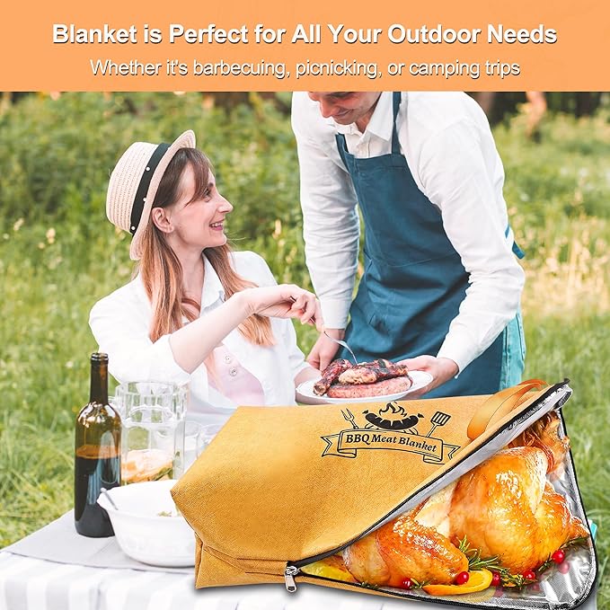 Grilljoy 4PCS BBQ Blanket for Resting Meat - Meat Resting Blanket with Stainless Steel Griddle Spatula & Silicone Oil Paper, for BBQ Lovers, Essential Flattop Grill Accessories