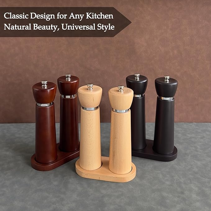 Wooden Pepper Grinder – Refillable Pepper Mill with Adjustable Upgraded Large Size Ceramic Burr – Manual Salt Grinder with Acacia Wood Body – 8.3” Tall