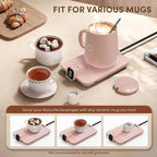 Coffee Mug Warmer Set, Temperature Control Smart Heated Mug for Desk, Electric Coffee Warmer with Auto Shut Off & Real-Time Temp Display, Gifts for Women Men, 15oz, Pink